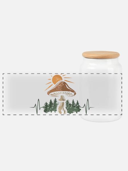 Pilz in Natur mit Herzschlag - Outdoor und Wald - Panorama Keksdose mit Holzdeckel - Weiß