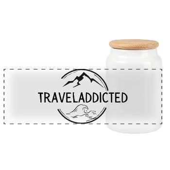 Traveladdicted Berge&Meer - Panorama Keksdose mit Holzdeckel - Weiß - Vorne