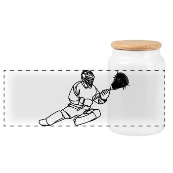 Lacrosse Torwart Grafik - Panorama Keksdose mit Holzdeckel - Weiß - Vorne
