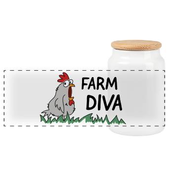farm diva Hühnerliebe Bäuerin Hendl - Panorama Keksdose mit Holzdeckel - Weiß - Vorne