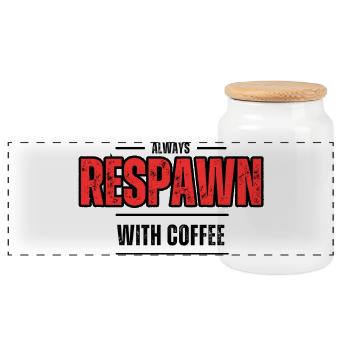 Always Respawn With Coffee – Gamer Café - Boîte à biscuits avec couvercle en bois - blanc - Devant