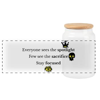 Focus on your goal - then you will be successful - Panoramic Cookie Jar with Wooden Lid - white - Front