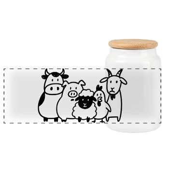 Farm Animals – Funny Farm Cartoon - Panoramic Cookie Jar with Wooden Lid - white - Front