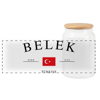 Belek Türkiye – Holiday Souvenir &amp; Gift - Panoramic Cookie Jar with Wooden Lid - white - Front
