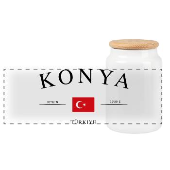 Konya Türkiye – Holiday Souvenir &amp; Gift - Panoramic Cookie Jar with Wooden Lid - white - Front