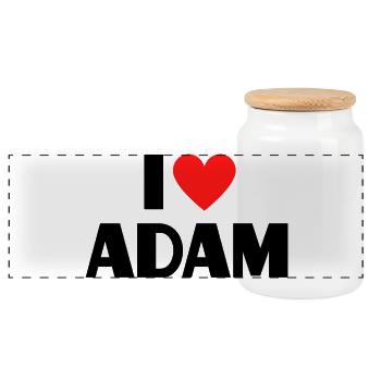 I love Adam Red Heart Love Fan Gift - Panoramic Cookie Jar with Wooden Lid - white - Front
