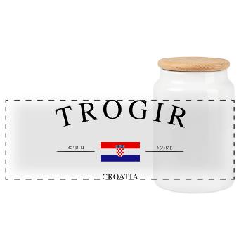 Trogir Croatia – Holiday Souvenir & Gift - Panoramic Cookie Jar with Wooden Lid - white - Front