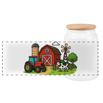 Paysage de ferme rurale - Boîte à biscuits avec couvercle en bois - blanc - Devant