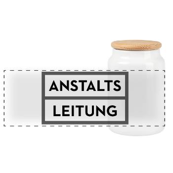 Anstaltsleitung – Lustiger Spruch Irrenhaus Humor - Panoramic Cookie Jar with Wooden Lid - white - Front