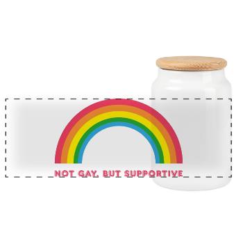 Vintage Retro Regenbogen Sterne – Supportive - Panorama Keksdose mit Holzdeckel - Weiß - Vorne