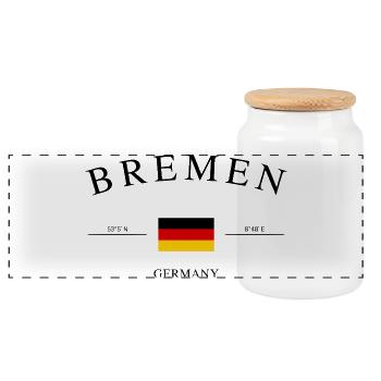 Bremen Deutschland – Urlaub Souvenir & Geschenk - Panorama Keksdose mit Holzdeckel - Weiß - Vorne