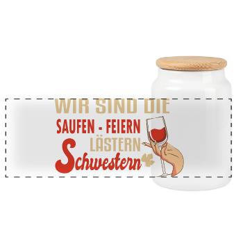 Schwester Geschenk Mädelsabend Wein Feiern Party - Panorama Keksdose mit Holzdeckel - Weiß - Vorne