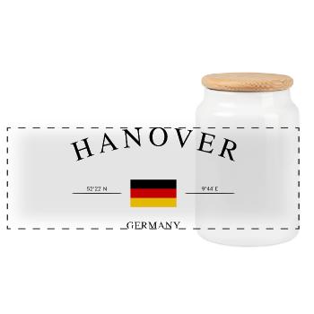 Hanover, Germany – Holiday Souvenir & Gift - Panoramic Cookie Jar with Wooden Lid - white - Front