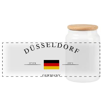 Düsseldorf Deutschland Urlaub Souvenir & Geschenk - Panorama Keksdose mit Holzdeckel - Weiß - Vorne
