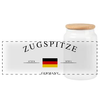 Zugspitze Germany – Holiday Souvenir & Gift - Panoramic Cookie Jar with Wooden Lid - white - Front