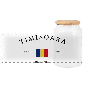 Timișoara, Roumanie – Souvenir et cadeau de vacances - Boîte à biscuits avec couvercle en bois - blanc - Devant