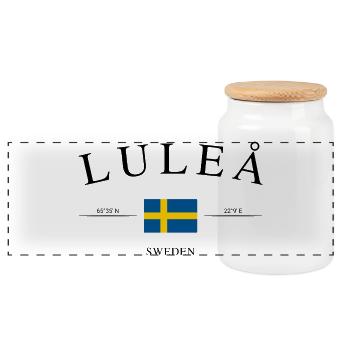 Luleå Sweden – Holiday Souvenir & Gift - Panoramic Cookie Jar with Wooden Lid - white - Front