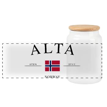 Alta Norway – Souvenir et cadeau des Fêtes - Boîte à biscuits avec couvercle en bois - blanc - Devant