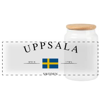 Uppsala Schweden – Urlaub Souvenir & Geschenk - Panorama Keksdose mit Holzdeckel - Weiß - Vorne