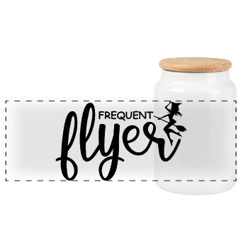 Frequent Flyer Witch Halloween Funny Tee - Panoramic Cookie Jar with Wooden Lid - white - Front