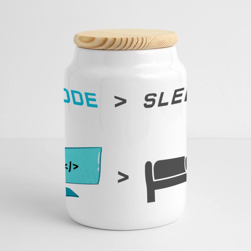 Code vs Sleep: Coder im Schlafmodus Panorama Keksdose mit Holzdeckel