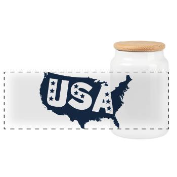 United States Map with Stars - Panoramic Cookie Jar with Wooden Lid - white - Front