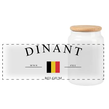Dinant Belgium – Holiday Souvenir & Gift - Panoramic Cookie Jar with Wooden Lid - white - Front