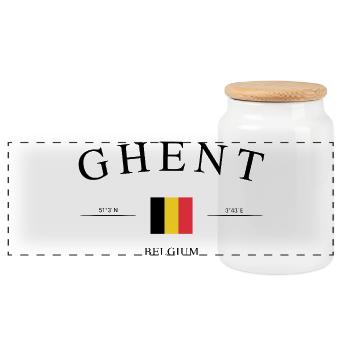 Ghent Belgium – Holiday Souvenir & Gift - Panoramic Cookie Jar with Wooden Lid - white - Front