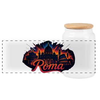 Rom Roma Hauptstadt Italien Silhouette Geschenk - Panorama Keksdose mit Holzdeckel - Weiß - Vorne