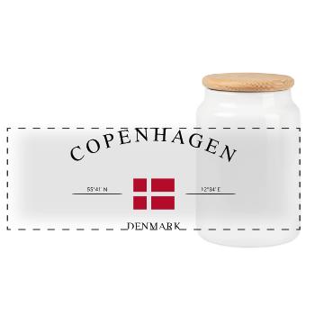 Copenhagen Denmark – Holiday Souvenir & Gift - Panoramic Cookie Jar with Wooden Lid - white - Front
