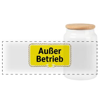 Hors service – fil de patience rompu motif de dicton - Boîte à biscuits avec couvercle en bois - blanc - Devant