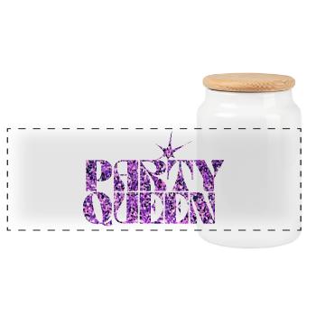 Party Queen Glitter Typography - Panoramic Cookie Jar with Wooden Lid - white - Front