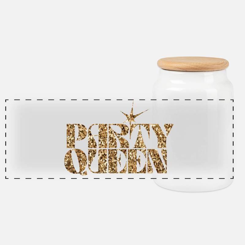 Party Queen Glitzer Gold - Panorama Keksdose mit Holzdeckel - Weiß