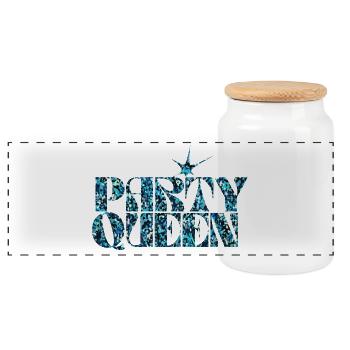 Blue Glitter Party Queen - Panoramic Cookie Jar with Wooden Lid - white - Front