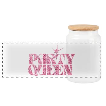 Texte à paillettes Party Queen - Boîte à biscuits avec couvercle en bois - blanc - Devant