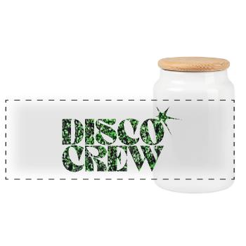 Disco Crew Glitter Green Typographie - Boîte à biscuits avec couvercle en bois - blanc - Devant