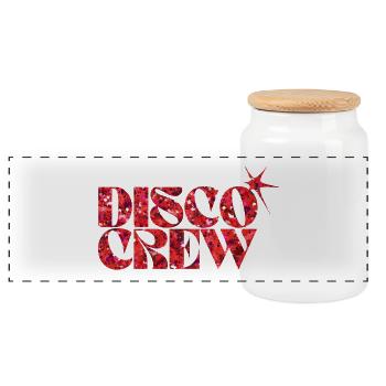 Disco Crew Roter Neon-Spritzer - Panorama Keksdose mit Holzdeckel - Weiß - Vorne