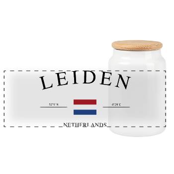 Leiden, Pays-Bas – Souvenir et cadeau de vacances - Boîte à biscuits avec couvercle en bois - blanc - Devant