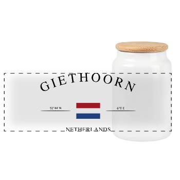 Giethoorn Niederlande – Urlaub Souvenir & Geschenk - Panorama Keksdose mit Holzdeckel - Weiß - Vorne