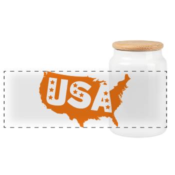Carte orange des États-Unis avec étoiles - Boîte à biscuits avec couvercle en bois - blanc - Devant
