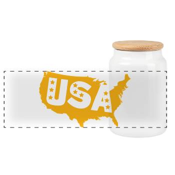 USA Karte Emblem mit Sternen - Panorama Keksdose mit Holzdeckel - Weiß - Vorne