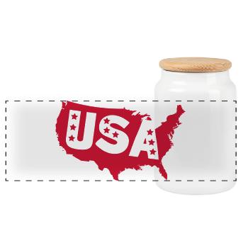 Silhouette rouge des États-Unis avec étoiles - Boîte à biscuits avec couvercle en bois - blanc - Devant