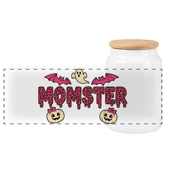 Momster Leoparden Pink Halloween - Panorama Keksdose mit Holzdeckel - Weiß - Vorne