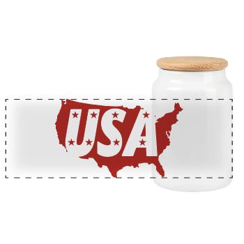 USA map with letter monograms and stars - Panoramic Cookie Jar with Wooden Lid - white - Front