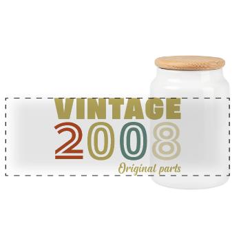 2008 Vintage Retro Birthday Gift - Panoramic Cookie Jar with Wooden Lid - white - Front