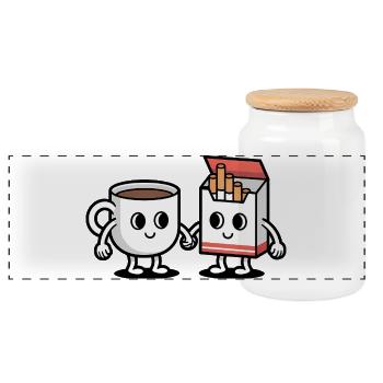 Coffee and Cigarettes  - Funny Balkan Breakfast  - Panoramic Cookie Jar with Wooden Lid - white - Front