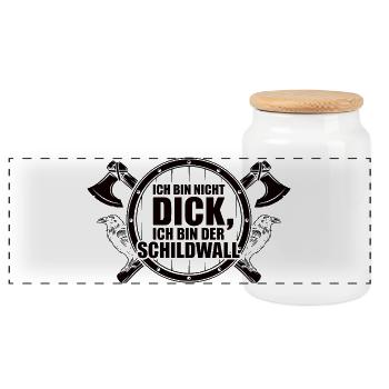 Ich bin nicht dick – Ich bin der Schildwall - Panorama Keksdose mit Holzdeckel - Weiß - Vorne