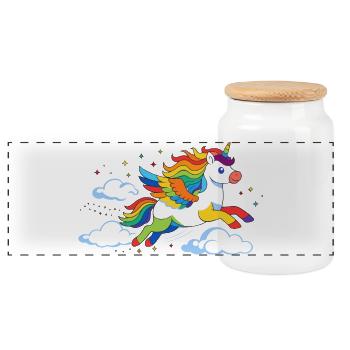 Licorne arc-en-ciel volante – Motif magique - Boîte à biscuits avec couvercle en bois - blanc - Devant