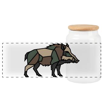 Geometrisches Wildschwein Low Poly - Panorama Keksdose mit Holzdeckel - Weiß - Vorne