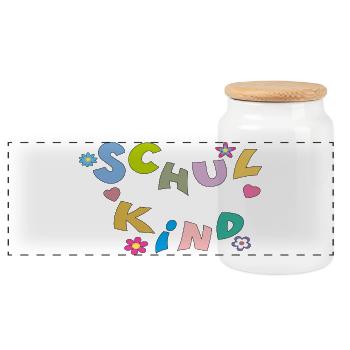 Bunte Schulkind Buchstaben - Panorama Keksdose mit Holzdeckel - Weiß - Vorne
